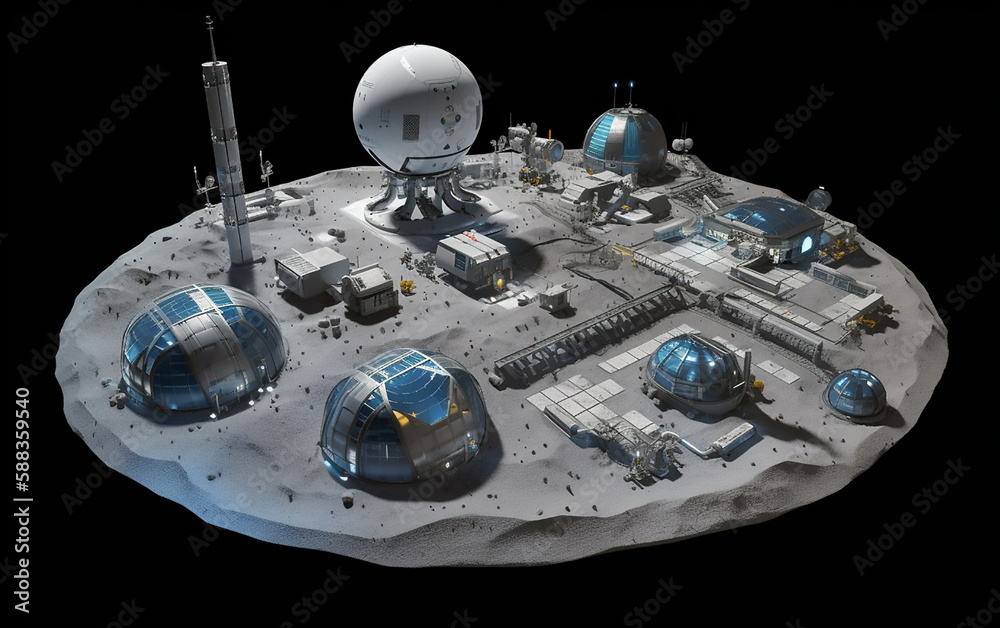 Wall mural comprehensive moon base setup showcasing various habitats, communication arrays, and logistical faci