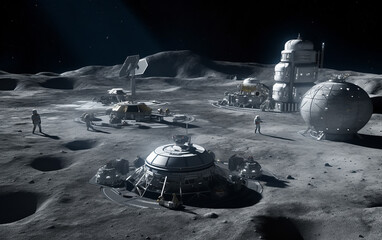 Fototapeta na wymiar Illustration of a new space station on the moon. Generative AI