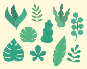 collection flat design green leaves.Leaves flat design. flat design leaves set. leaves collection