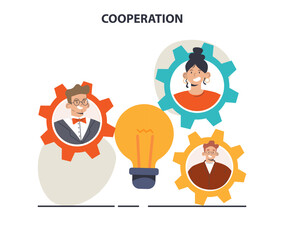 Fototapeta premium Cooperation concept set. Collaboration and teamwork. Office characters