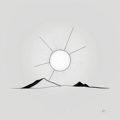 Serene Simplicity: A Minimalistic Illustration of the Sun and Landscape