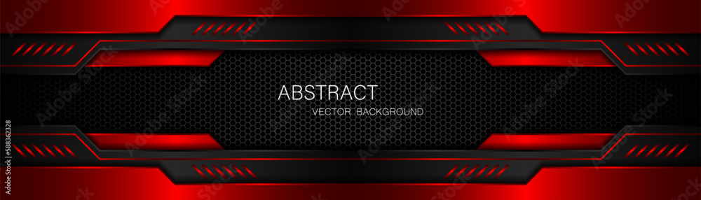 Aufkleber abstract black and red polygon with red glow lines on dark steel mesh background with free space for