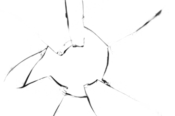 Concept of broken glass with hole for design on white background.