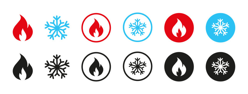 Fire and snowflake vector icon.  Hot and cold, sign. Ice and fire icons in circle for apps and websites. Vector illustration 