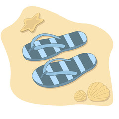 blue flip flops on the sand