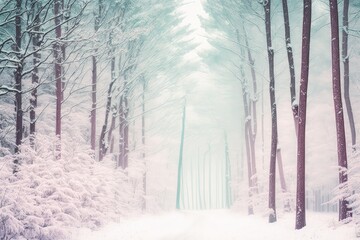 Winter forest in pastel colors created with Generative AI 