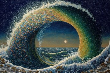Surreal gravitational moons and ocean tides created with Generative AI 