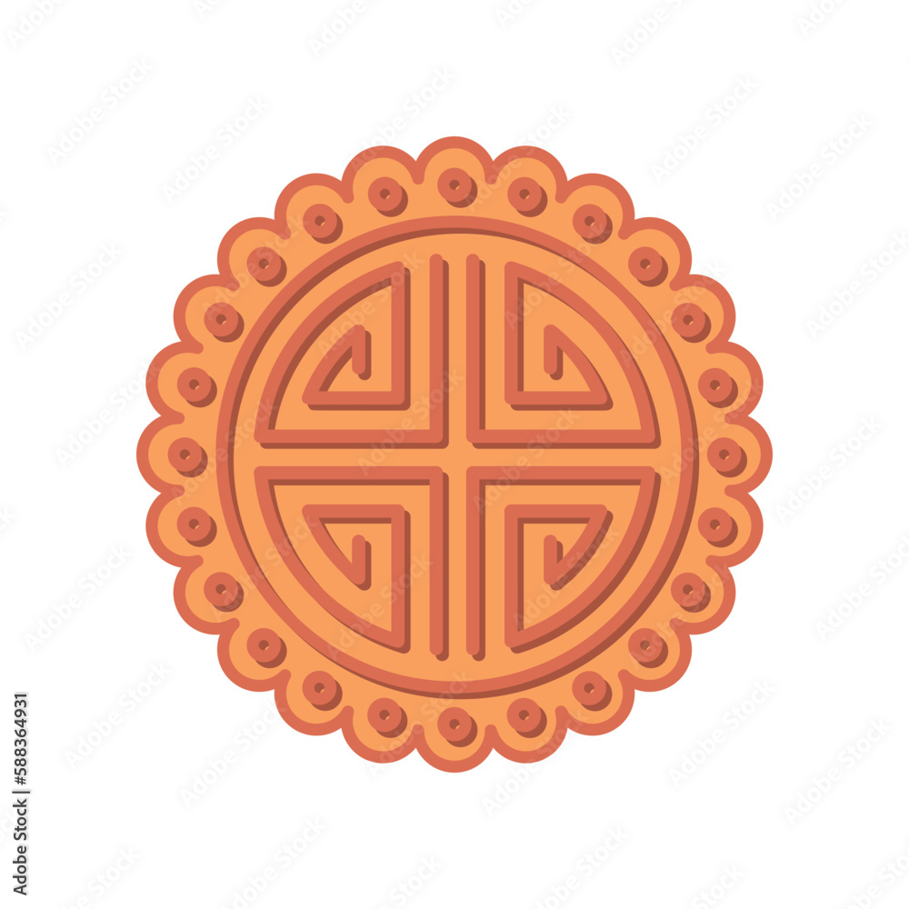 Sticker Cartoon Color Chinese Moon Cake Mid Autumn Festival Celebration Concept Flat Design Style. Vector illustration of Mooncake