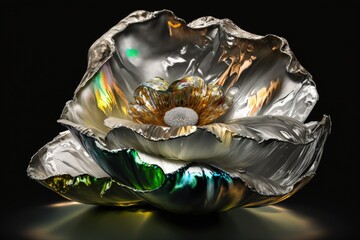 Quantum glass silver flower created with Generative AI 
