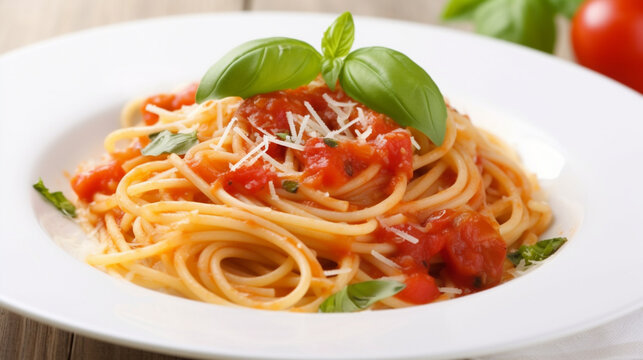 Linguine with tomato sauce and fresh basil