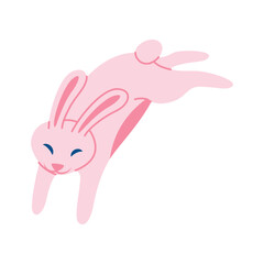 Cartoon Color Jump Character Moon Rabbit Mid Autumn Festival Concept Flat Design Style. Vector illustration of Traditional Asian Mascot