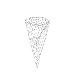 Ice-cream scoops in waffle cones with assorted balls of vanilla, citrus, strawberry, mint, chocolate. Vector realistic line illustration