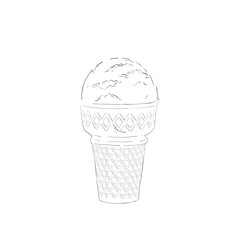 Ice-cream scoops in waffle cones with assorted balls of vanilla, citrus, strawberry, mint, chocolate. Vector realistic line illustration