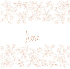 Delicate rose flower seamless boarder, line art hand drawn design for textile or other surface design