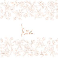 Fototapeta premium Delicate rose flower seamless boarder, line art hand drawn design for textile or other surface design