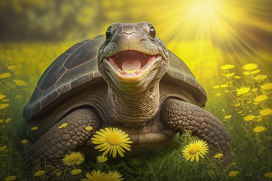 Smiling dreamlike turtle created with Generative AI 