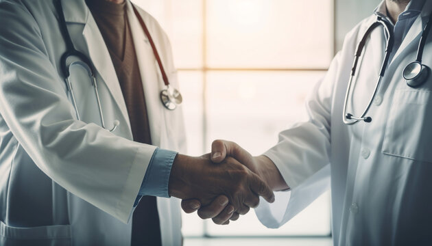 Young nurse shaking mature doctor confident hand generated by AI