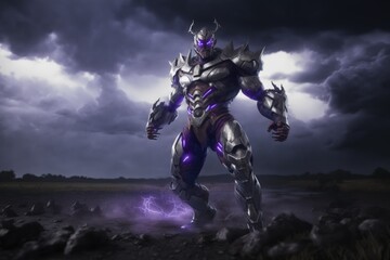 Fototapeta premium Wolf cyborg creature luminous purple created with Generative AI 
