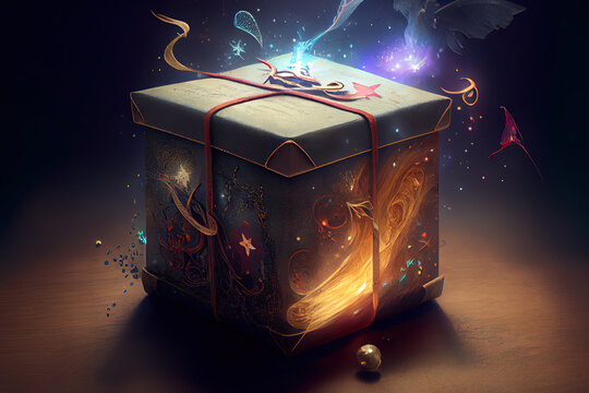Magic gift box image mixed media. Generative Ai