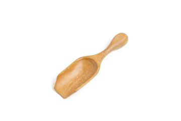 Wooden spoon, coffee bean scoop, white background