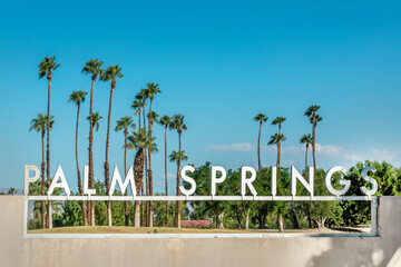 Palm Springs city name sign, California - obrazy, fototapety, plakaty