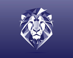 geometric blue lion head logo front view, Vector Eps file
