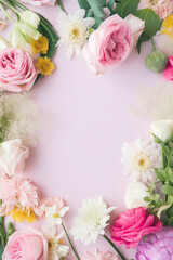 Obraz na płótnie Canvas Fresh flowers background with copy space, celebration or Mothers Day concept. Generative Ai