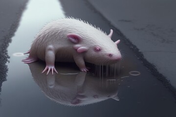 Axolotl creature on the road created with Generative AI 