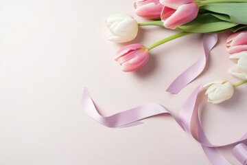 Fresh flowers background with copy space, celebration or Mothers Day concept. Generative Ai