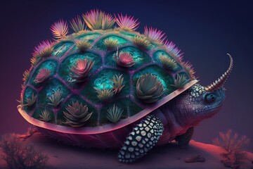 Fantastic animal. Turtle. Mother nature created with Generative AI 