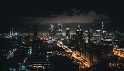 Fototapeta na wymiar Night sky illuminated by modern cityscape lights generated by AI