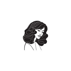  a beautiful  girl with curly hair line artwork illustration