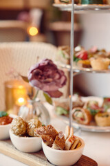 a close up of a tray of food on a table