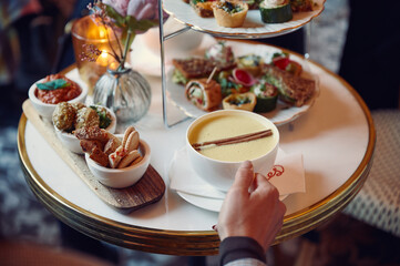 a close up of a plate of food on a table