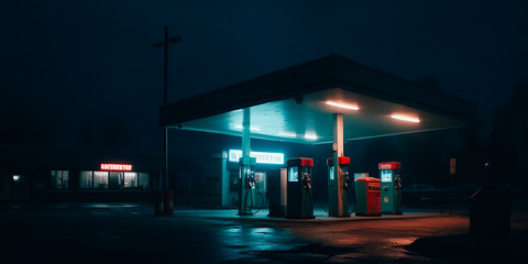 Scary old petrol station at night