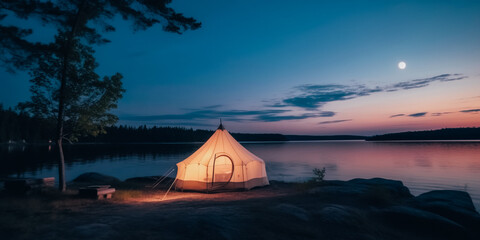 Tarpaulin tent with night sky on a wildlife island