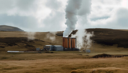 Fototapeta na wymiar Coal factory pollutes mountain air, damages environment generated by AI