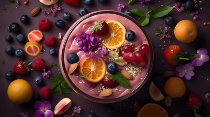 Fresh and fruity. Colorful smoothie. Generative AI
