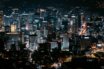 city skyline at night in seoul