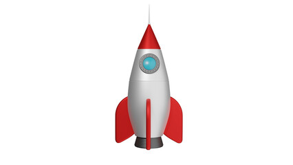 Rocket space ship in cartoon style isolated on transparent background. Space concept. 3D render