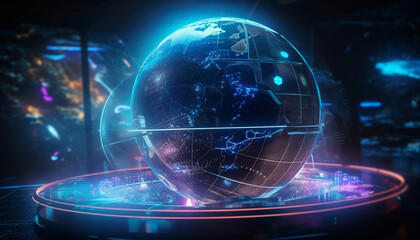 Obraz premium Global communications illuminate our world technological progress generated by AI