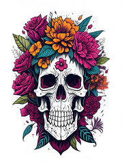 Fototapeta premium Dead Mexican Skull Mascot. AI generated illustration