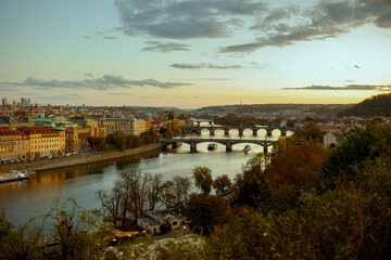 Fototapeta premium landscape at sundown in autumn in Prague, Czech Republic