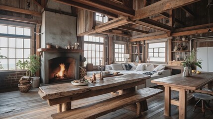Fototapeta na wymiar Large Rustic Living Room in a Country Home