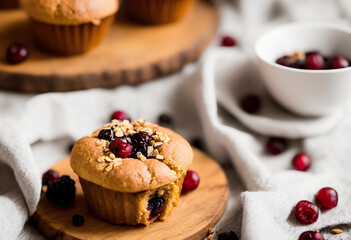Weekend breakfast with homemade muffins.Awaken your senses to the enticing aroma of freshly baked homemade muffins for the perfect weekend breakfast.