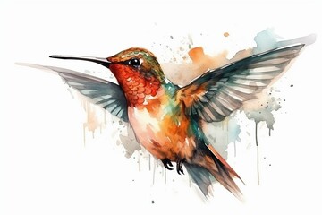 Cute Hummingbird Watercolor. Generative AI