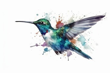 Fototapeta premium Cute Hummingbird Watercolor. Generative AI