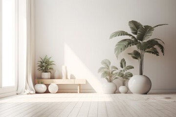 Modern living room. Clean high key interior design concept. Illustration. Generative AI