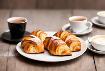 Enjoy a full breakfast of croissants in a cozy café