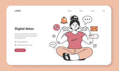 Digital detox. Female character taking a break from digital device